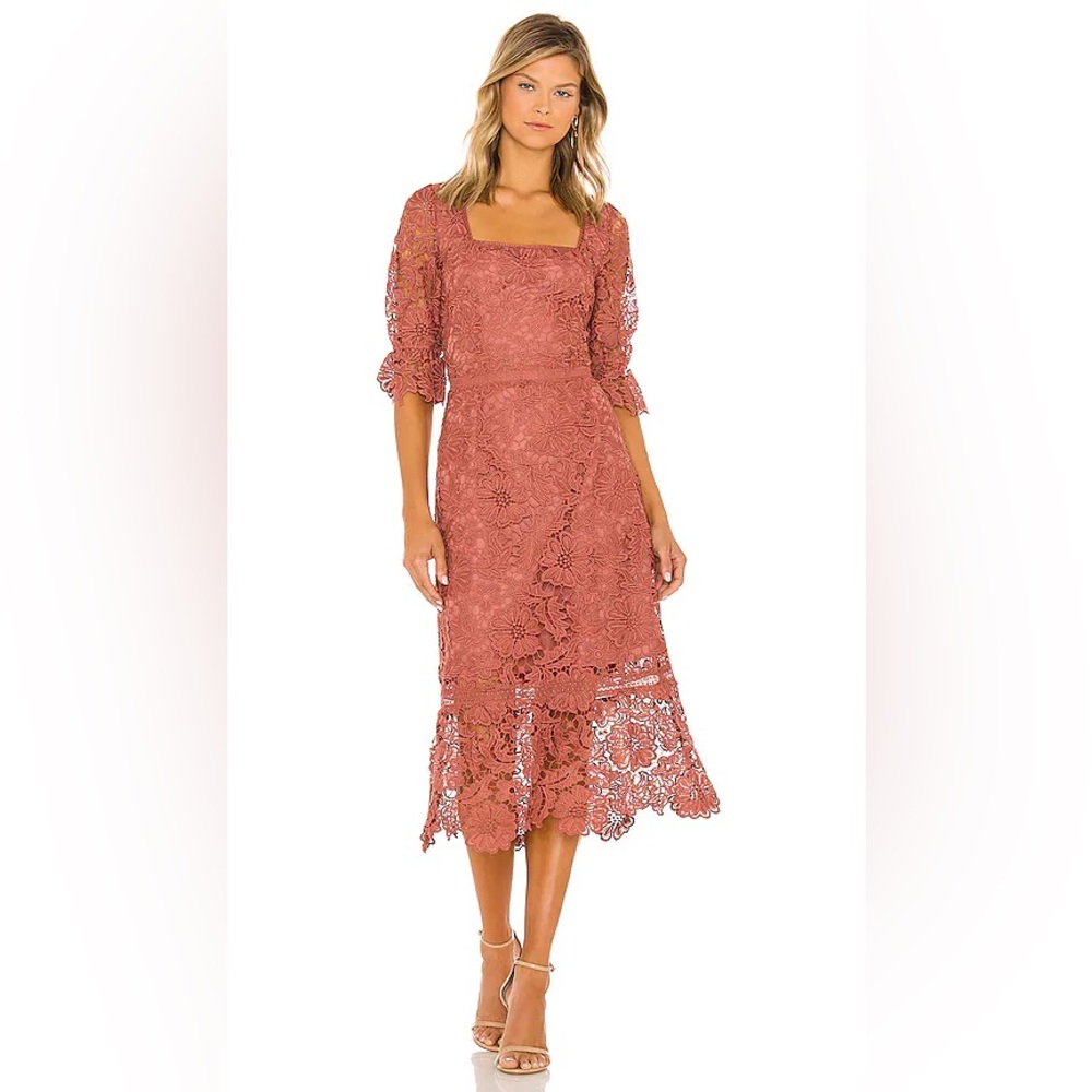 BB Dakota Steve Madden sz 8 Midi Floral Overlay Dress Rose Clay Wedding
